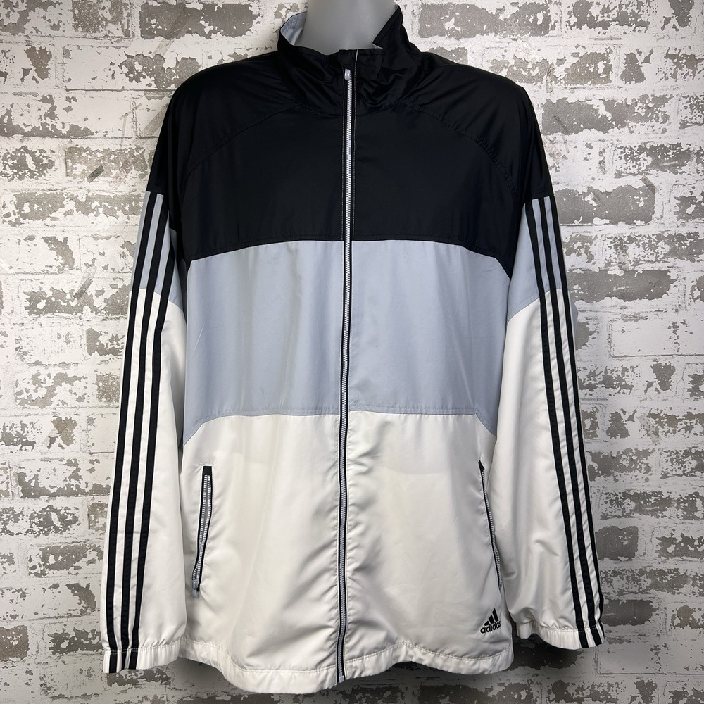 Adidas Men's XL Windbreaker Golf Jacket Drop Tail Color Block Black White Gray